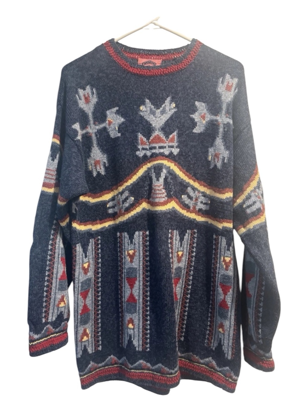 Cambridge Country Store Vintage Navy Aztec Patterned Crewneck Sweater